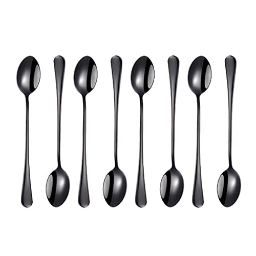 Hoshen 7,6 inch roestvrijstalen ijslepels, menglepel, dessert koffielepel met lange steel, ijslepel, cocktailmenglepel, 8 stuks, zwart