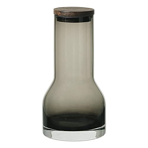 Blomus Wasserkaraffe Lungo S, Karaffe, Wasserbehälter, Glas farbig, Eiche, Silikon, Smoke, 600 ml, 64171