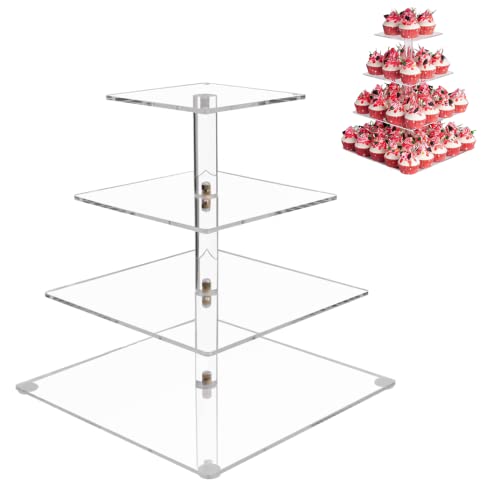 Petsoigné Cupcake Stand, Cake Stand Set in Acryl, Cupcake Houder, Candy Cupcake Toren, Bar Party Decor 4 Tiers Display voor Gebak voor Party Bruiloft Verjaardag