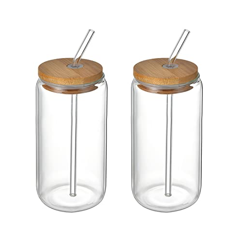 Generic 2 stuks glazen bekers met bamboe deksels en glazen rietjes, drinkglazen herbruikbare glazen smoothie beker bier blikje beker voor thee ijskoffie, S