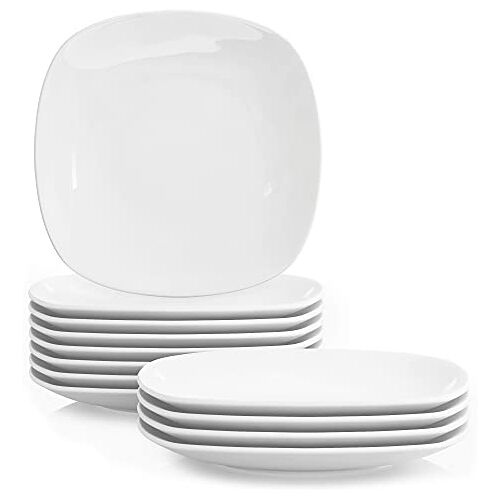 MALACASA , Elisa serie, 12 stuks. Set porseleinen dinerborden 9,7 inch Set platte borden dinerborden 24,8x24,8x2,7cm