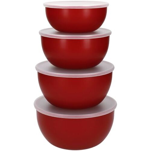 KitchenAid Plastic saladeschalen met deksel, rood, set van 4