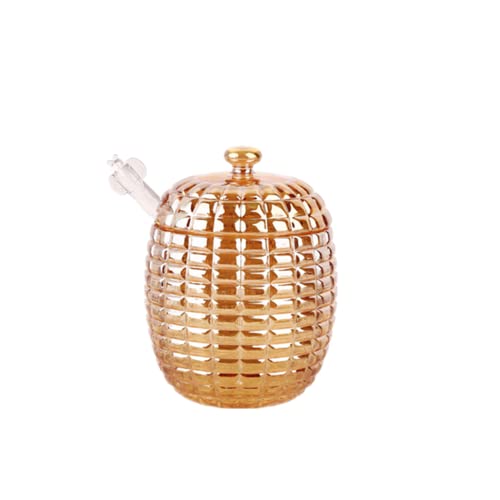 XIZHI 240ML Transparante Honingpot met Dipper en Deksel Glas Bijenkorf Stijl Honing Pot voor Thuis Keuken Honing en Bijenkorf Container (Dipper Gold)