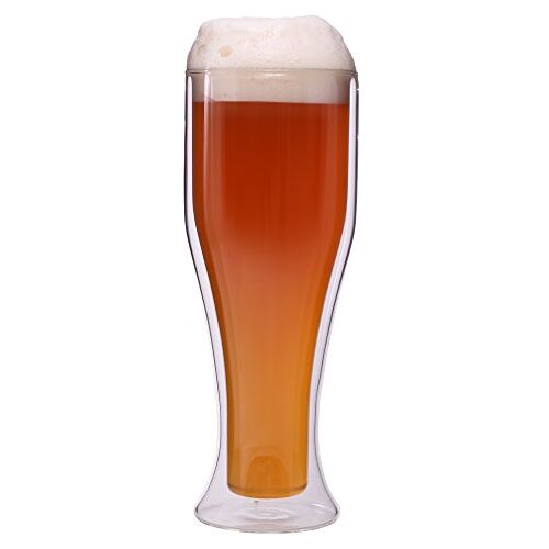 Feelino 500 ml dubbelwandig tarwebierglas voor 300 ml ladytarwe, bierglas, dubbelwandig glas, thermoglas, houdt koud langer koud, tarwedame