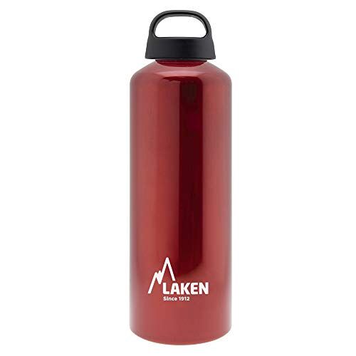 LAKEN Classic aluminium drinkfles, brede opening, schroefdeksel met lus, BPA-vrije aluminium drinkfles, 1L, rood