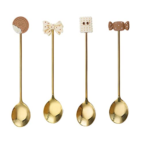 WUURAA Roestvrij Staal Lepel Servies Met Galvaniseren Gouden Coating Food Grade Ijs Lepel Espresso Lepels Servies Kleine Koffie Lepels Roestvrij Staal Koffie Lepel Koffie Lepel Rest Set Voor Koffie Bar