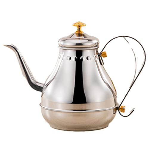 ASADFDAA Theepot Coffee Maker Stainless Steel Long Mouth Pot Coffee Kettle Teapot With Infuser Filter Milk Oolong Flower Tea Pot (Color : Silver-1.2L)