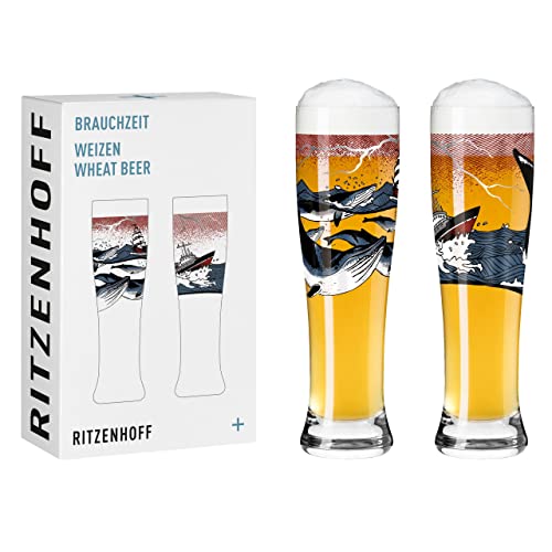 Ritzenhoff 3481006 Tarwebierglas 500 ml – set van 2 – serie gebruikstijd set nr. 6 – 2 stuks met veelkleurige digitale print