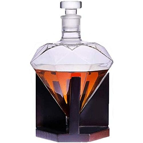 ANZHENGRQ Whisky Karaf, Whisky Karaf en Glazen Set, Diamond Karaf 850 Ml Inclusief Karaf Stand, Whisky Set Karaf Giftset