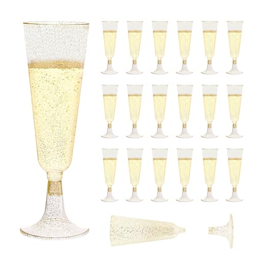 BGT Plastic champagneglazen, 20 stuks, champagneglazen, 150 ml, transparante champagneglazen, steelglazen, champagneglazen, plastic voor champagneontvangst, feest, picknick, wijnbeker, verjaardag,