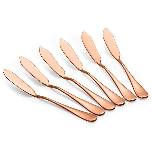 Alheco Set van 6 botermesjes Smeermessen Kleine mesjes voor tapas 14.5cm RVS Rosé goud