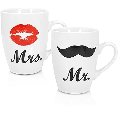 com-four ® 2x mokken Mr. en Mrs. als huwelijkscadeau paarmokken, huwelijksmokken cadeau voor een bruiloft 300 ml (002 stukjes Dhr & Mevr)