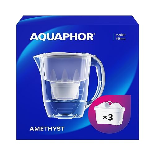 AQUAPHOR Waterfilterkan Amethyst Grijs 3 X MAXFOR+ Filter Inbegrepen I Capaciteit 2,8l I Past in de koelkastdeur I Vermindert Kalk Chloor & Microplastics