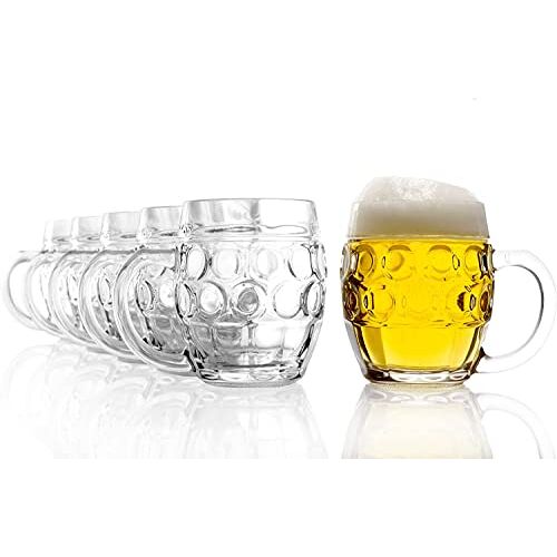 Stölzle Lausitz Oberglas Tübinger oogkan, bierpul met schild, set van 6 bierkruiken, 250 ml, met vulstreep, stabiele bierkruik, bierglazen van frisdrank, limeglas, vaatwasmachinebestendig