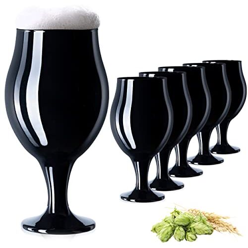 PLATINUX Zwarte biertulpen bierglazen set 6-delig 450 ml (max. 550 ml) glazen bierzwenker pilsglazen oud bierglas tulp