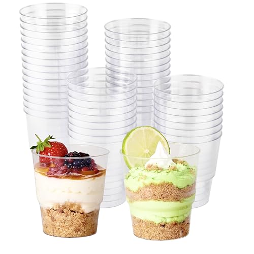 MATANA 48 Hard Plastic Dessertbekers (Transparant, 240ml), Dessertkommen voor Desserts, Voorgerechten, Tiramisus, Fruitsalade, Buffetten Stevig en Herbruikbaar