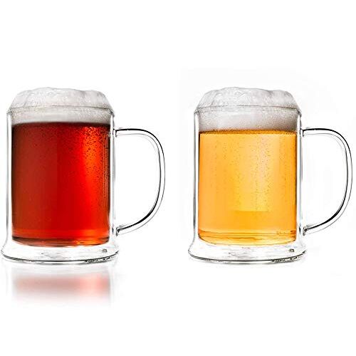 Creano dubbelwandig bierglas 500ml, thermoglas bierglas, bierkroes, tankard (2X 500ml)