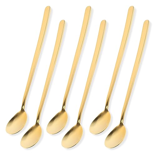 Schramm ® 6 of 12 stuks latte macchiato lepels naar keuze in zwart, zilver of goud Eierlepel Theelepel Serveerlepel Koffielepel, Kleur:gold, Aantal:6 Stück