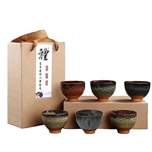 Mtoye KCHAIN 6 STKS Handgemaakte Keramische Cup Set 2.5oz 6 Kleuren Aardewerk Theekopjes Sake Cups voor Thee Saki A