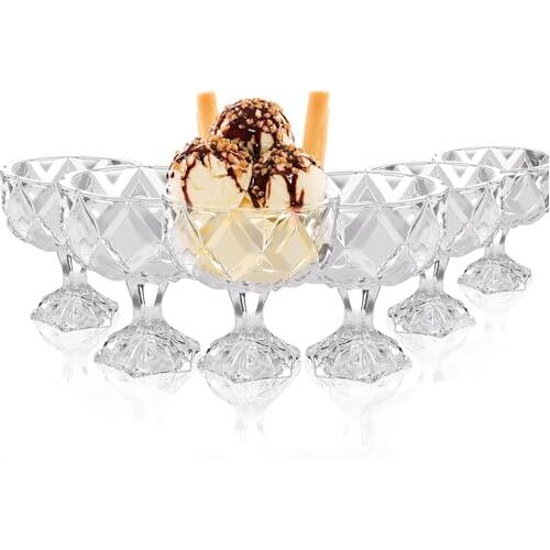 HAADI Glazen ijskommen ijscoupes dessertbekers garnalen cocktailglazen voor het serveren van fruit, salade, snack, kleinigheid en kerstmis vakantiefeest (Pack of 6-Diamond)