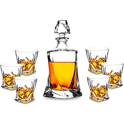 GaRcan Drank-karaffen Whiskyglazen en karafset, 800 ml kristallen whiskykaraf met 6 whiskyglazen 300 ml, unieke stijlvolle geschenkdoos