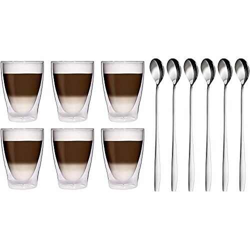 Filosa ® Latte Macchiato glazen, dubbelwandig (6 x 280 ml) + 6 x lepels, espressoglazen, theeglazen, cappuccinoglazen, thermoglazen, dubbelwandige latte-glazen, dubbelwandige glazen, latte macchiato