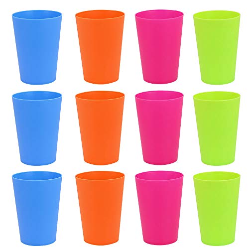 GOLRISEN 12 stuks plastic bekers herbruikbare BBQ-bekers 250 ml plastic bekers voor binnen- of buitenfeesten kamperen (4 kleuren)