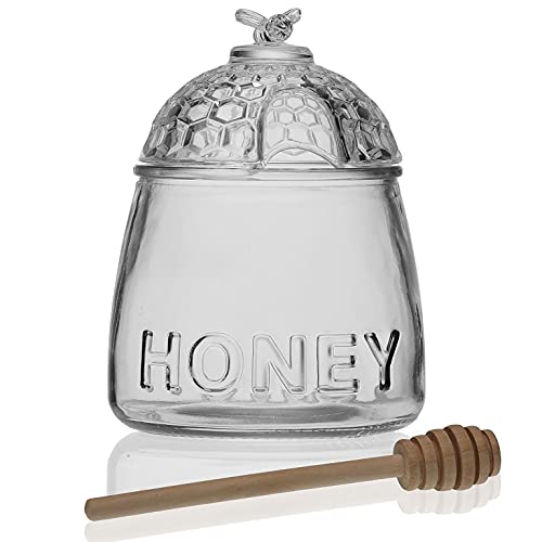 MGE Honingpot Houder/Dispenser voor Honing, Stroop en Sauzen Honingmaker Honingpot Honingcontainer Glas 500 ml