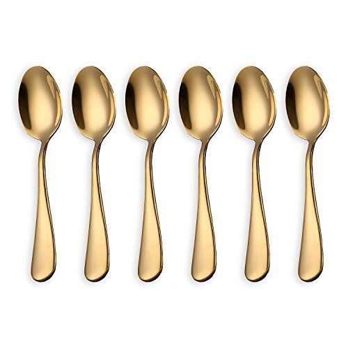 HOMQUEN Gouden koffielepels Theelepels, Roestvrijstalen Minicakelepels, Ijslepel, Kleine Lepels Voor Dessert, Set Van 6 (Gouden Koffielepels)