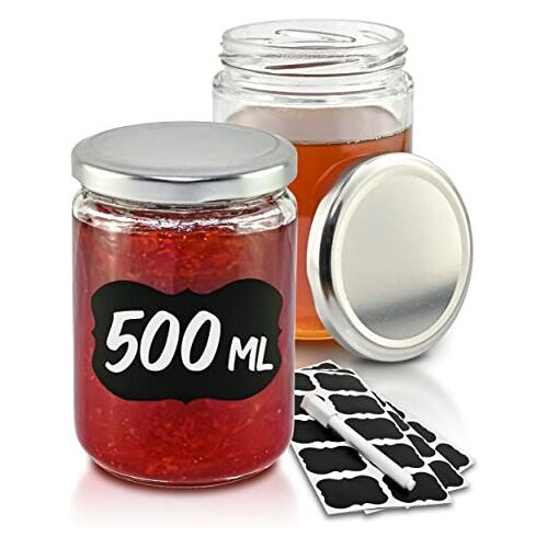 Praknu 12 Preserving Jars 500ml met deksels, labels luchtdichte Twistoff Jars voor het inmaken