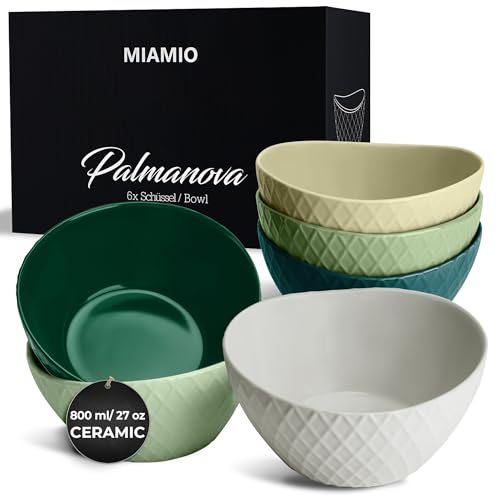 MIAMIO 6 x 800 ml Kommen set/Ontbijtkommen set Moderne matte kommen Set grote kommen Palmanova collectie (Groen)