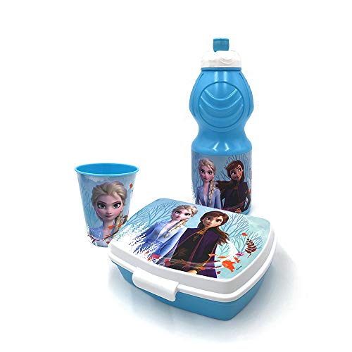 ICE TOYS Snackset lunchbox van kunststof, fles van 400 ml, 1 beker, 1 houder (Frozen)