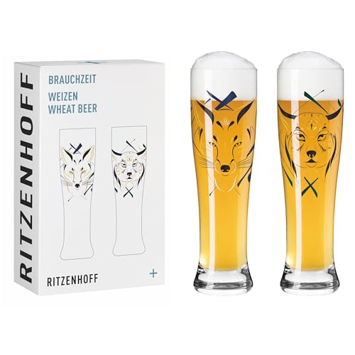 Ritzenhoff 3481012 Tarwebierglas 500 ml set van 2 serie gebruikstijd set 2 stuks met diermotief, veelkleurige digitale print