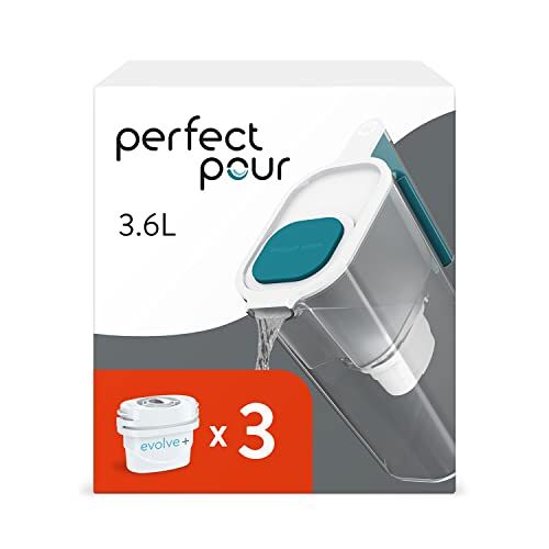 Aqua Optima Waterfilterkan & 3 Evolve+ filterpatronen, Perfect Pour XL 3,6 liter inhoud, voor vermindering van microplastics, chloor, kalk en onzuiverheden