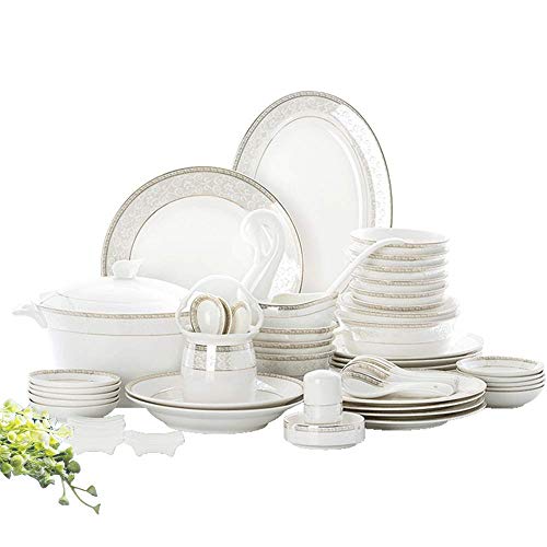 VNNHGB Elegante resistente dinerset, witte ronde porseleinen serviesset, serviesgoedset, serviesgoed van fijn porselein, opruiming Prime, keramische keuken- en eetsets