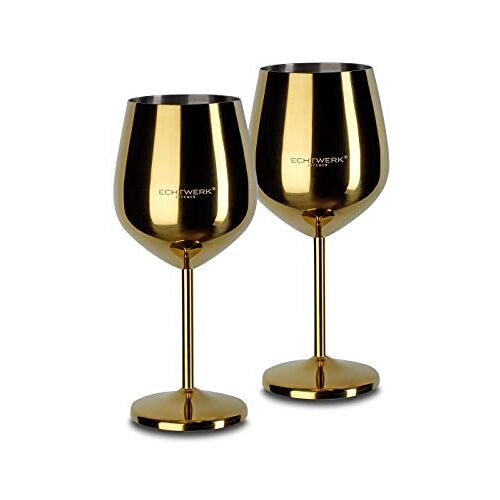 ECHTWERK Onbreekbare wijnglazen/wijnkelk van roestvrij staal, wijnglasset, rode wijnglas, wijnproeverijglazen, campingglazen, cocktailglazen, robuust, onbreekbaar, Gold Edition, 2-delig, 21 x 7,3 cm,