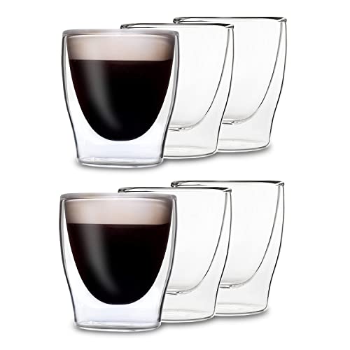 DUOS 6 X 80 ml espressoglazen set dubbelwandige thermoglazen, espressoglazen koffieglazen, shotglazen dubbelwandig schnapsglazen dubbelwandig van Feelino