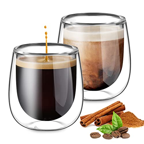 glastal set van 2 dubbelwandige 100 ml espressokopjes, espressoglazen, koffiekopjes voor espresso, latte, Iced Americano, thee, ijs, melk, sap