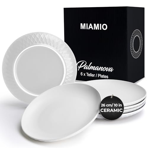 MIAMIO Set borden van 6 / Moderne set borden uit keramiek/aardewerk Palmanova collectie (Wit, 26 cm)