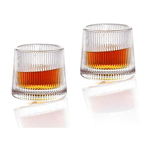 Earnmore Whiskyglazen draaibare decompressie ouderwetse whiskyglazen set van 2 Bar Whiskyglazen Style Glaswerk voor Bourbon Glazen voor Scotch Rumglazen (verticale textuur, 5 oz)