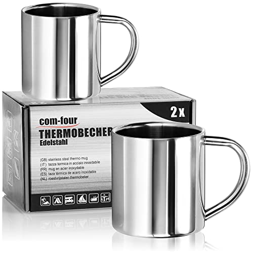 com-four ® 2x RVS thermobeker 180 ml per mok dubbelwandige isolerende mok onbreekbare koffiemok thermodrinkbeker campingbeker beker BPA-vrij (180ml)