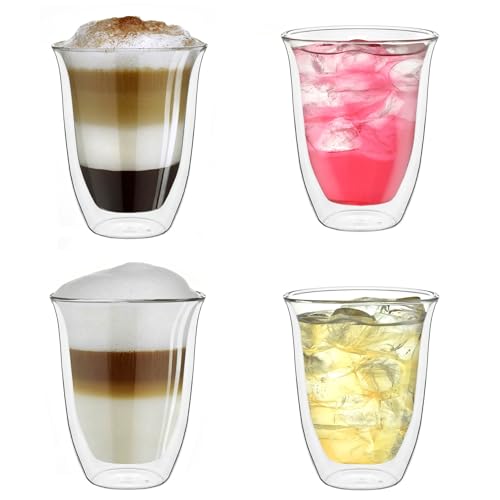 Creano Dubbelwandige glazen 400 ml "DG-V", set van 4, groot thermoglas, dubbelwandig van borosilicaatglas, koffieglazen, theeglazen, latteglazen, dubbelwandige glazen