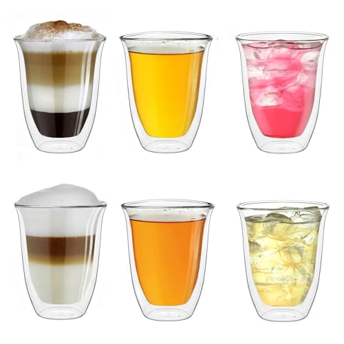 Creano DG-V Dubbelwandige glazen, 400 ml, set van 6, groot thermoglas, dubbelwandig, van borosilicaatglas, koffieglazen, theeglazen, latte glazen, dubbelwandige glazen