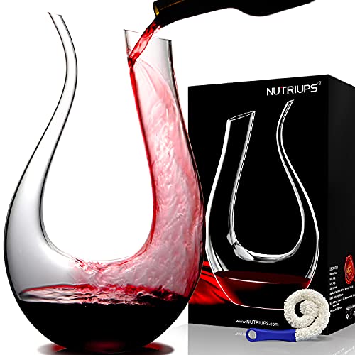 NUTRIUPS U-vormige wijnkaraf, 1,5L glazen wijnkaraf, loodvrij, met de hand geblazen, rode wijnkarafset met borstel