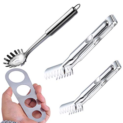 Jicyor Spaghetti Server,  4pcs Set Professionele Spaghettilepel Tang Meet Gereedschap Duurzaam RVS Pasta Lepel Measurer voor Keuken Gebruiksvoorwerpen