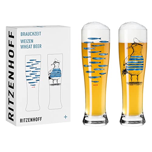 Ritzenhoff 3481007 Tarwebierglas 500 ml – set van 2 – serie gebruikstijd set nr. 7 – 2 stuks met veelkleurige digitale print