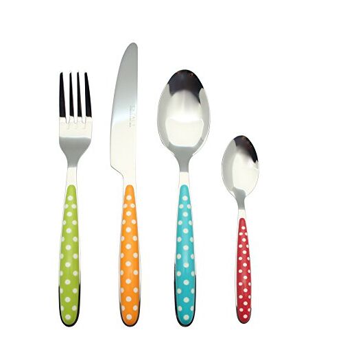 Exzact Bestek Set van 24, RVS met Kleur Handgrepen 6 Vorken, 6 Diner Messen, 6 Diner Lepels, 6 Teaspoons EX07 (Gemengde Kleur x 24)