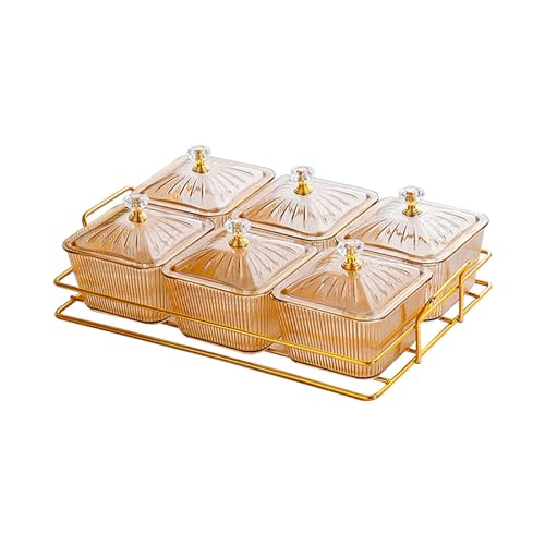 LXYDPZ 6 gedeelde snackschalen, dessertverdeelplaat, verdeelde serveerschaal voor snacks, amber (amber 30,5 cm x 18,5 cm x 10 cm)