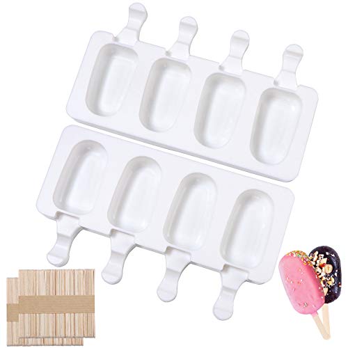 Sinnsally IJsvormen Siliconen Ijsvorm,ijslollyvormen,cakesicles siliconenvorm,Ijs Mould Silicone Ice Cream Mould Pop Ice Lolly Mold Maker met 100 Houten Sticks,ijsvormer herbruikbaar,DIY Popsicle Mallen Set