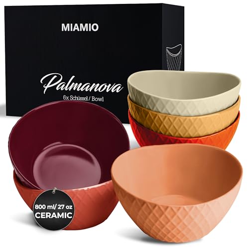 MIAMIO 6 x 800 ml Kommen set/Ontbijtkommen set Moderne matte kommen Set grote kommen Palmanova collectie (Rood)